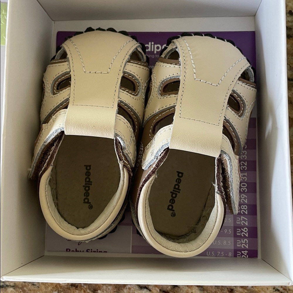 Pediped Cream and Brown Infant Sandals